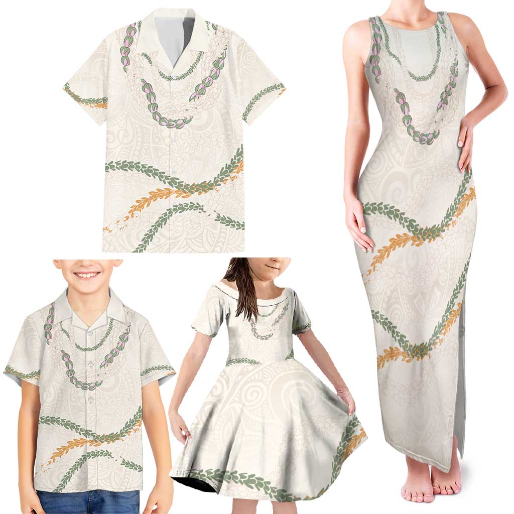 Aloha Lei Mikioi Family Matching Tank Maxi Dress and Hawaiian Shirt Beige Polynesian Tribal Tatau Pattern LT9 - Polynesian Pride