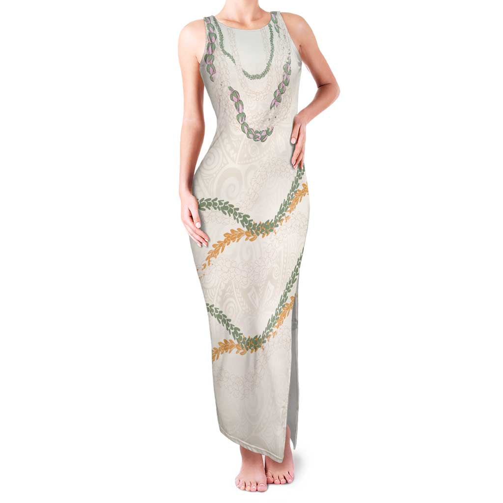 Aloha Lei Mikioi Family Matching Tank Maxi Dress and Hawaiian Shirt Beige Polynesian Tribal Tatau Pattern LT9 Mom's Dress Beige - Polynesian Pride