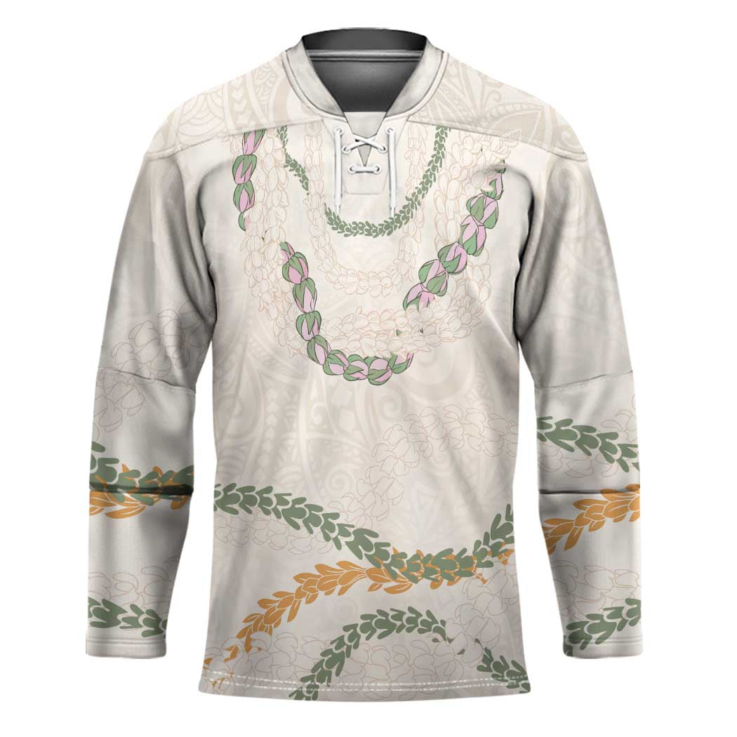 Aloha Lei Mikioi Hockey Jersey Beige Polynesian Tribal Tatau Pattern - Polynesian Pride