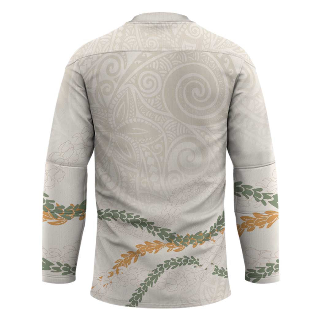 Aloha Lei Mikioi Hockey Jersey Beige Polynesian Tribal Tatau Pattern - Polynesian Pride