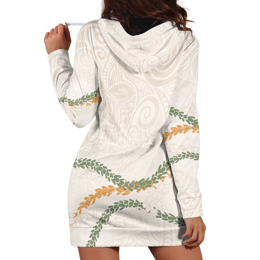 Aloha Lei Mikioi Hoodie Dress Beige Polynesian Tribal Tatau Pattern LT9 - Polynesian Pride