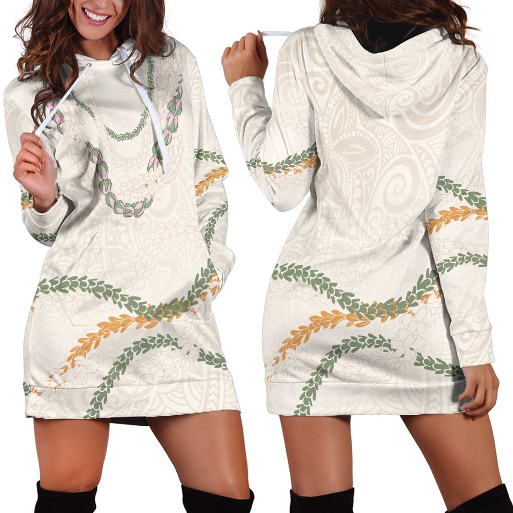 Aloha Lei Mikioi Hoodie Dress Beige Polynesian Tribal Tatau Pattern LT9 - Polynesian Pride