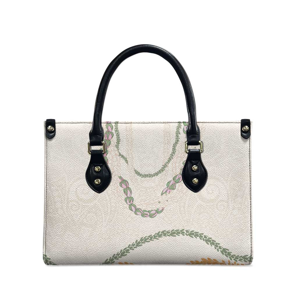 Aloha Lei Mikioi Leather Bag Beige Polynesian Tribal Tatau Pattern - Polynesian Pride