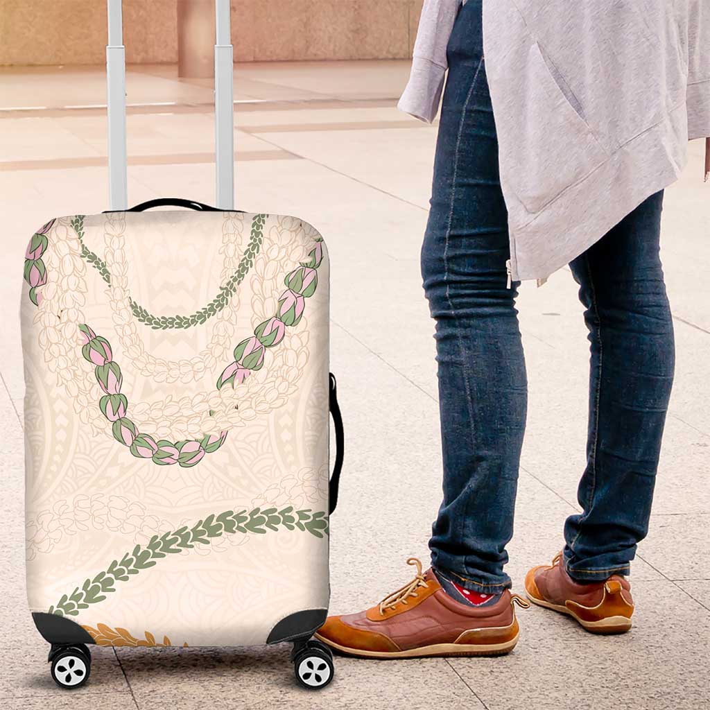Aloha Lei Mikioi Luggage Cover Beige Polynesian Tribal Tatau Pattern