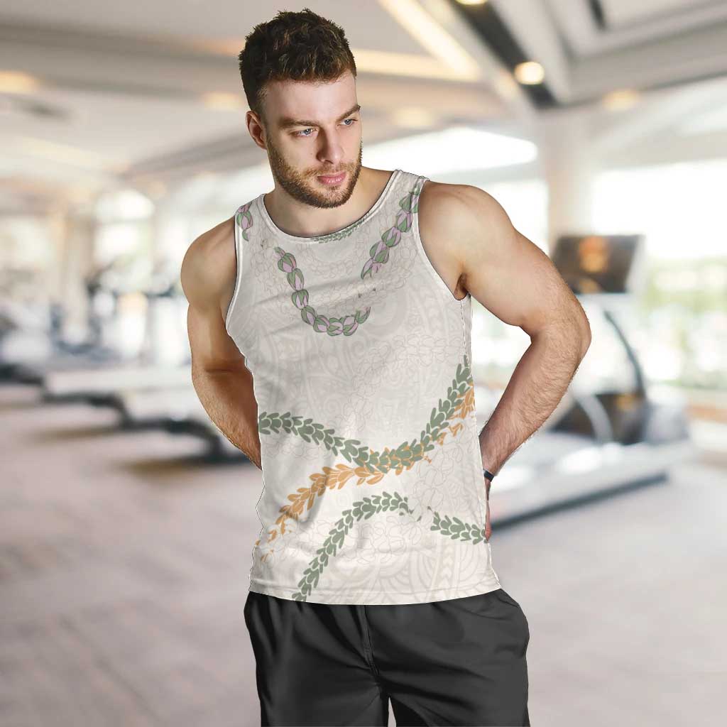 Aloha Lei Mikioi Men Tank Top Beige Polynesian Tribal Tatau Pattern