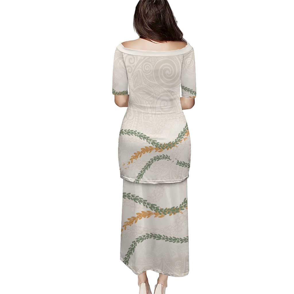 Aloha Lei Mikioi Puletasi Beige Polynesian Tribal Tatau Pattern