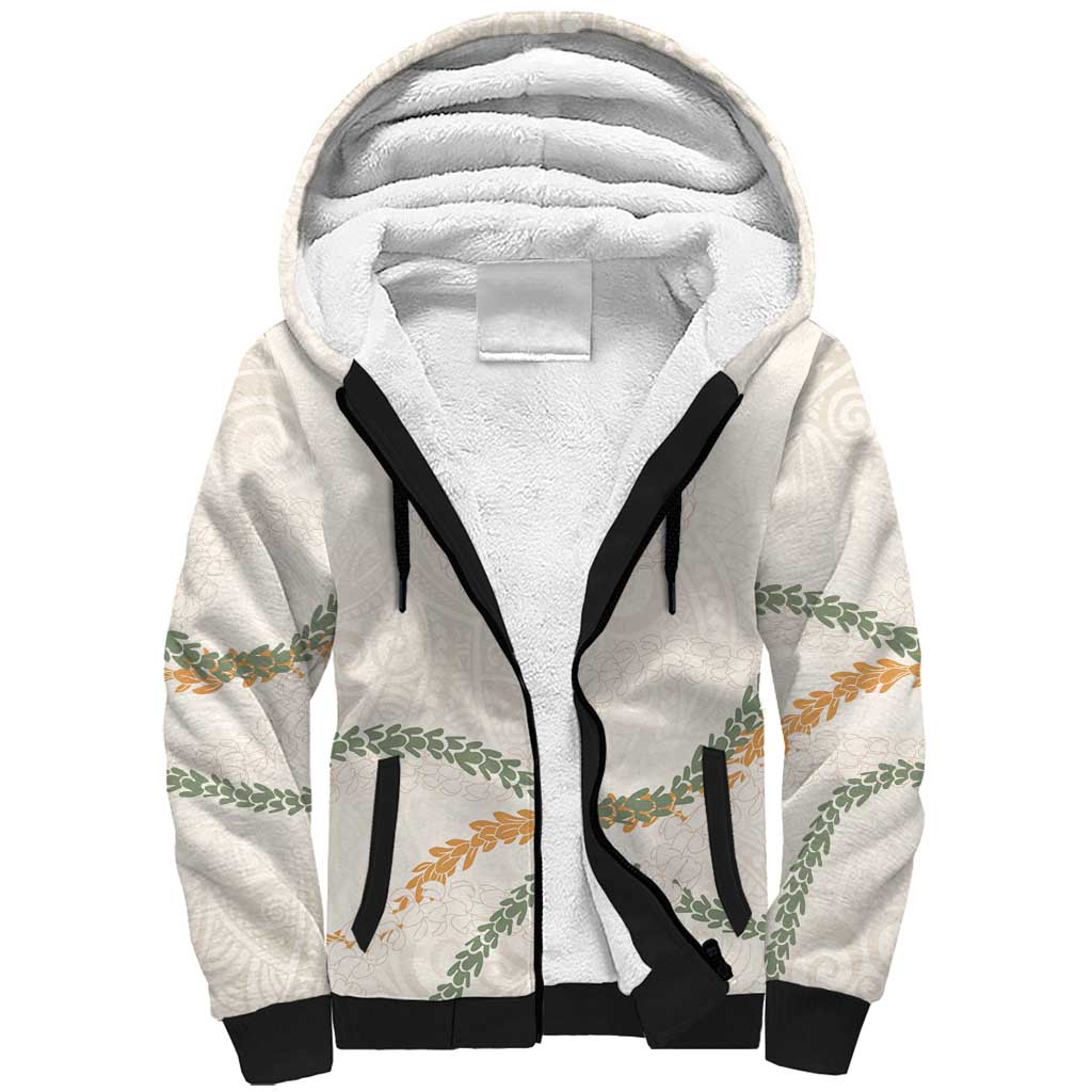 Aloha Lei Mikioi Sherpa Hoodie Beige Polynesian Tribal Tatau Pattern LT9 Unisex Beige - Polynesian Pride