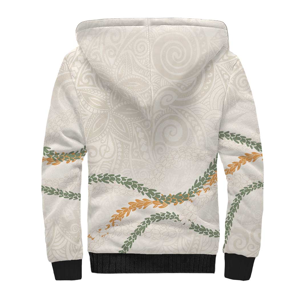 Aloha Lei Mikioi Sherpa Hoodie Beige Polynesian Tribal Tatau Pattern LT9 - Polynesian Pride