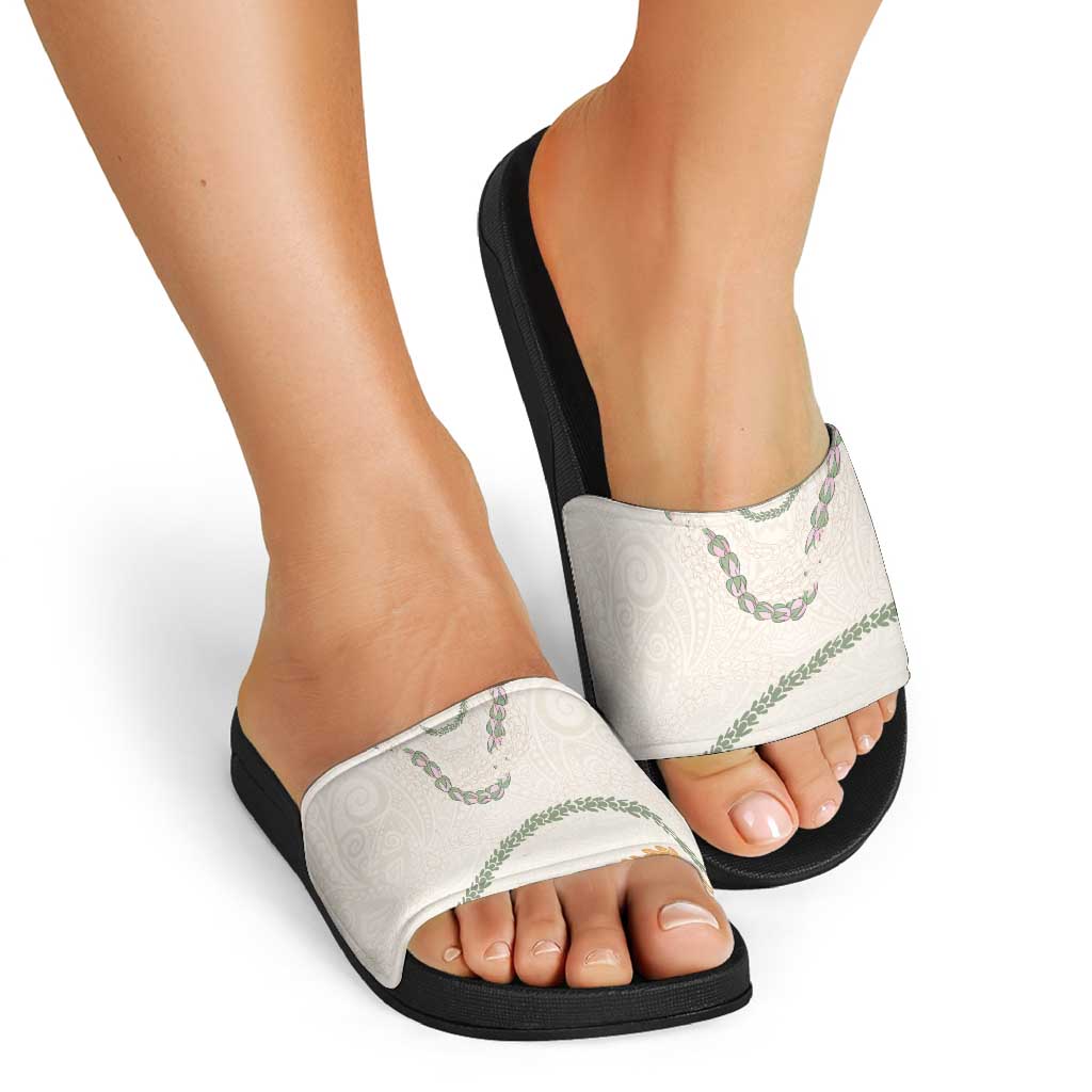 Aloha Lei Mikioi Slide Sandals Beige Polynesian Tribal Tatau Pattern - Polynesian Pride