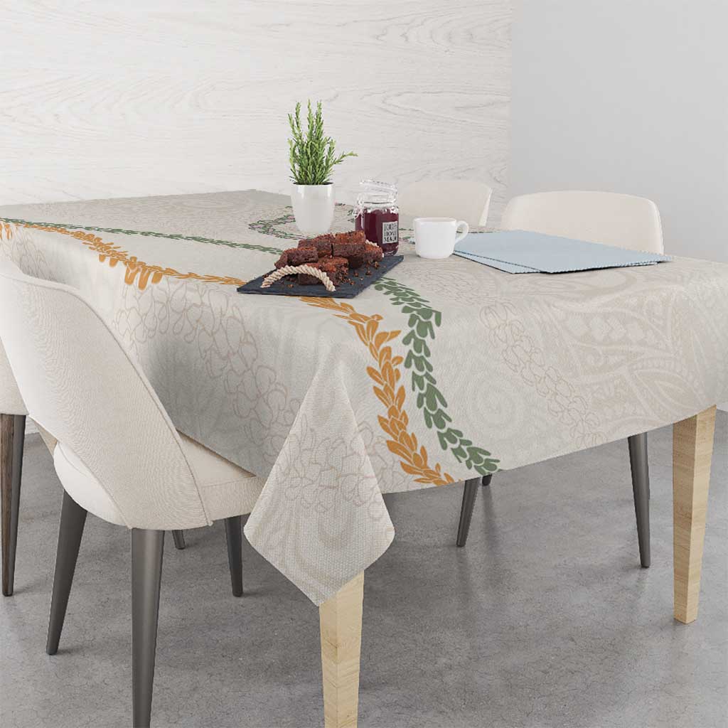 Aloha Lei Mikioi Tablecloth Beige Polynesian Tribal Tatau Pattern