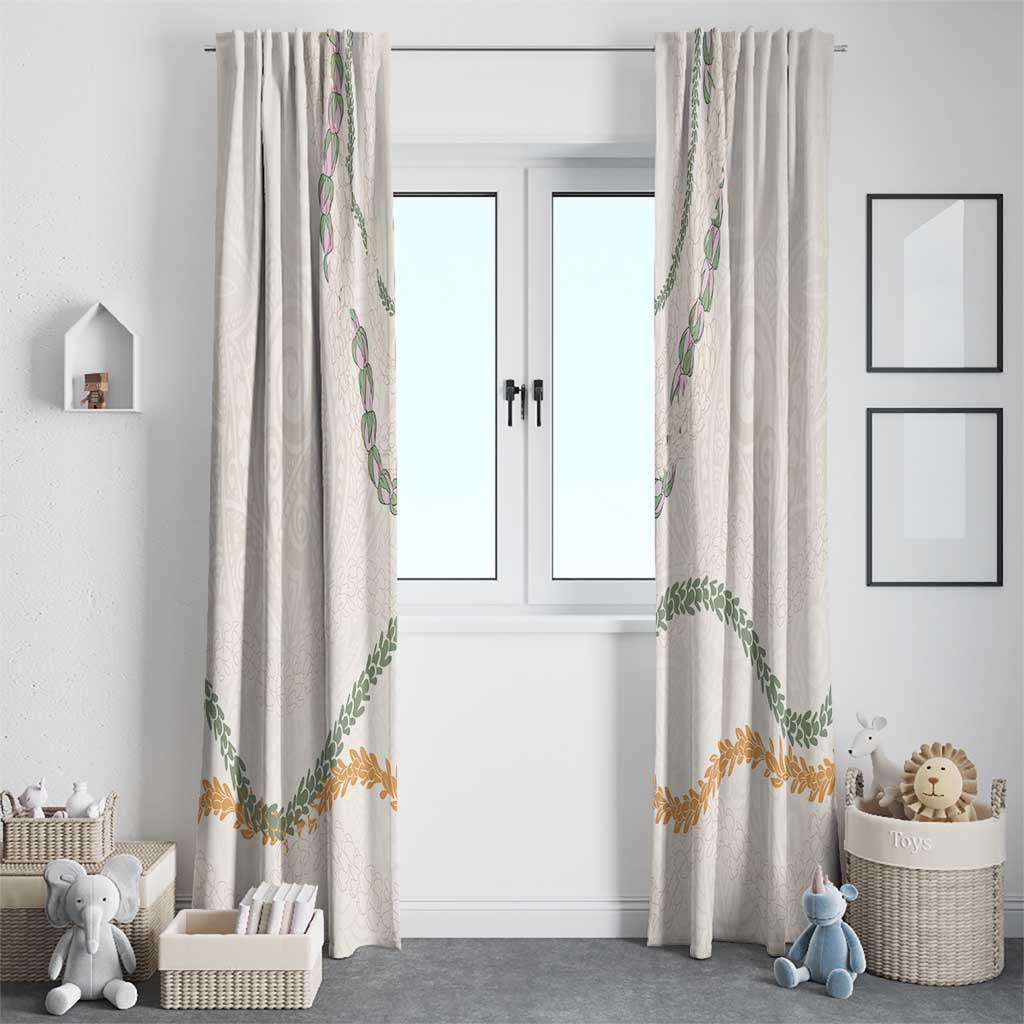 Aloha Lei Mikioi Window Curtain Beige Polynesian Tribal Tatau Pattern