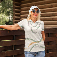 Aloha Lei Mikioi Women Polo Shirt Beige Polynesian Tribal Tatau Pattern