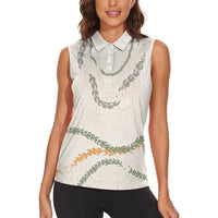 Aloha Lei Mikioi Women Sleeveless Polo Shirt Beige Polynesian Tribal Tatau Pattern