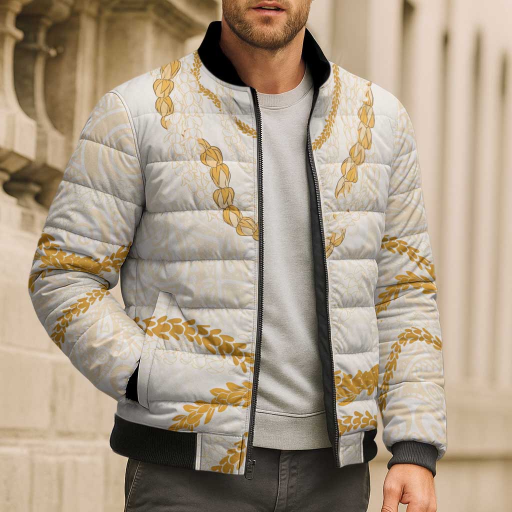 Aloha Lei Mikioi Bomber Puffer Jacket Gold Polynesian Tribal Tatau Pattern - Polynesian Pride