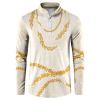 Aloha Lei Mikioi Button Sweatshirt Gold Polynesian Tribal Tatau Pattern