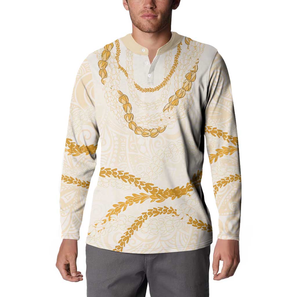 Aloha Lei Mikioi Button Sweatshirt Gold Polynesian Tribal Tatau Pattern