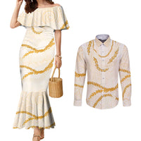 Aloha Lei Mikioi Couples Matching Mermaid Dress and Long Sleeve Button Shirt Gold Polynesian Tribal Tatau Pattern LT9 Gold - Polynesian Pride