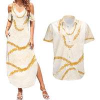 Aloha Lei Mikioi Couples Matching Summer Maxi Dress and Hawaiian Shirt Gold Polynesian Tribal Tatau Pattern LT9 Gold - Polynesian Pride