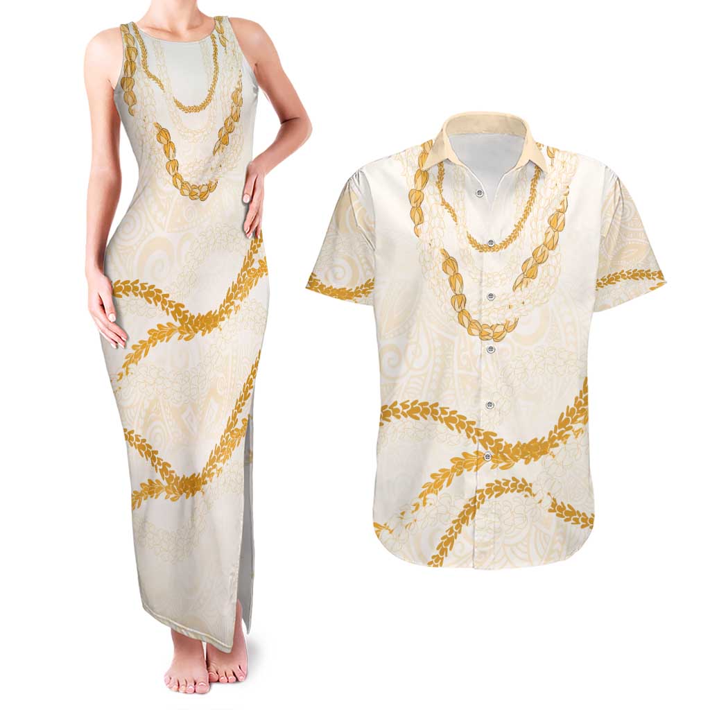 Aloha Lei Mikioi Couples Matching Tank Maxi Dress and Hawaiian Shirt Gold Polynesian Tribal Tatau Pattern LT9 Gold - Polynesian Pride