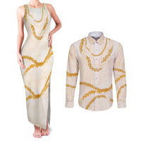 Aloha Lei Mikioi Couples Matching Tank Maxi Dress and Long Sleeve Button Shirt Gold Polynesian Tribal Tatau Pattern LT9 Gold - Polynesian Pride