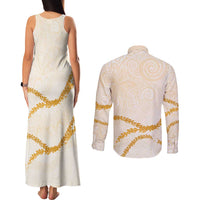 Aloha Lei Mikioi Couples Matching Tank Maxi Dress and Long Sleeve Button Shirt Gold Polynesian Tribal Tatau Pattern LT9 - Polynesian Pride