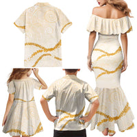 Aloha Lei Mikioi Family Matching Mermaid Dress and Hawaiian Shirt Gold Polynesian Tribal Tatau Pattern LT9 - Polynesian Pride