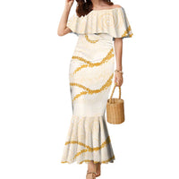 Aloha Lei Mikioi Family Matching Mermaid Dress and Hawaiian Shirt Gold Polynesian Tribal Tatau Pattern LT9 Mom's Dress Gold - Polynesian Pride