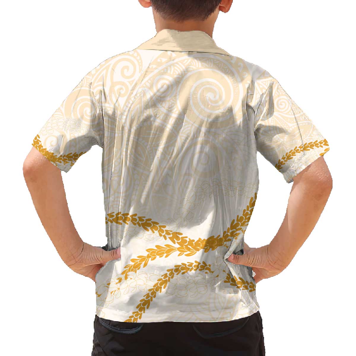 Aloha Lei Mikioi Family Matching Off The Shoulder Long Sleeve Dress and Hawaiian Shirt Gold Polynesian Tribal Tatau Pattern LT9 - Polynesian Pride