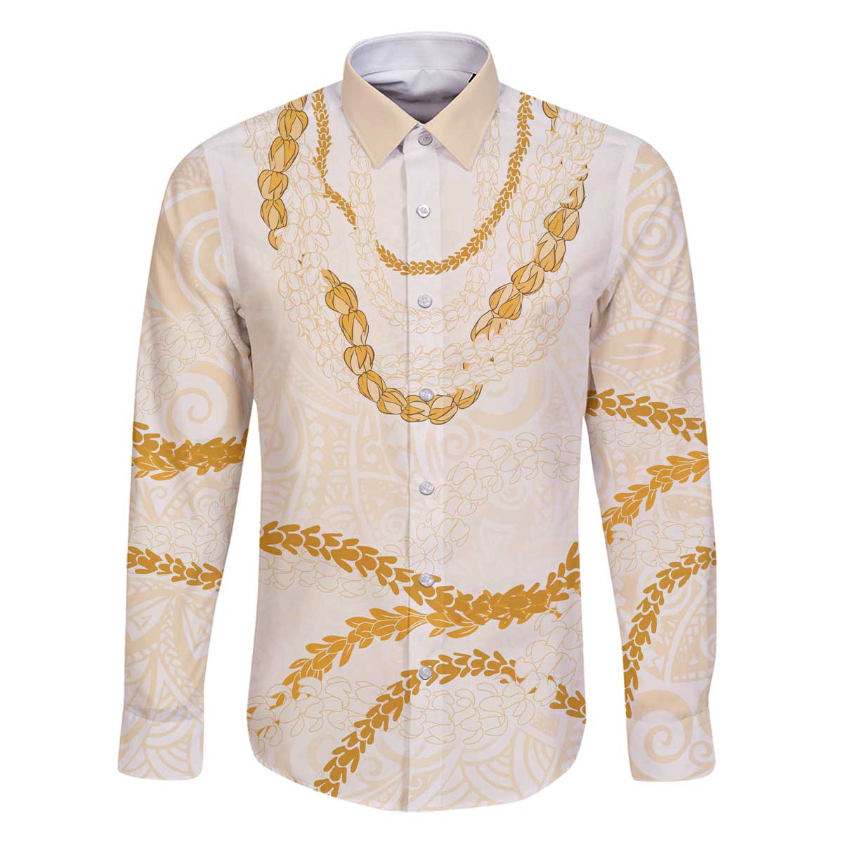 Aloha Lei Mikioi Family Matching Off The Shoulder Long Sleeve Dress and Hawaiian Shirt Gold Polynesian Tribal Tatau Pattern LT9 Dad's Shirt - Long Sleeve Gold - Polynesian Pride