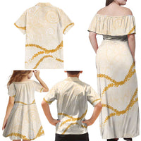 Aloha Lei Mikioi Family Matching Off Shoulder Maxi Dress and Hawaiian Shirt Gold Polynesian Tribal Tatau Pattern LT9 - Polynesian Pride