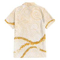 Aloha Lei Mikioi Family Matching Off Shoulder Maxi Dress and Hawaiian Shirt Gold Polynesian Tribal Tatau Pattern LT9 - Polynesian Pride