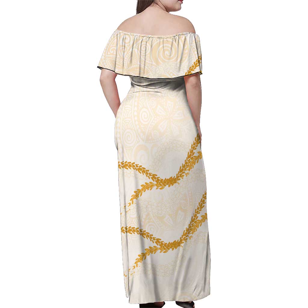 Aloha Lei Mikioi Family Matching Off Shoulder Maxi Dress and Hawaiian Shirt Gold Polynesian Tribal Tatau Pattern LT9 - Polynesian Pride