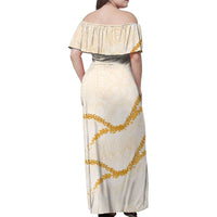 Aloha Lei Mikioi Family Matching Off Shoulder Maxi Dress and Hawaiian Shirt Gold Polynesian Tribal Tatau Pattern LT9 - Polynesian Pride