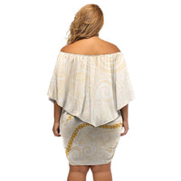 Aloha Lei Mikioi Family Matching Off Shoulder Short Dress and Hawaiian Shirt Gold Polynesian Tribal Tatau Pattern LT9 - Polynesian Pride