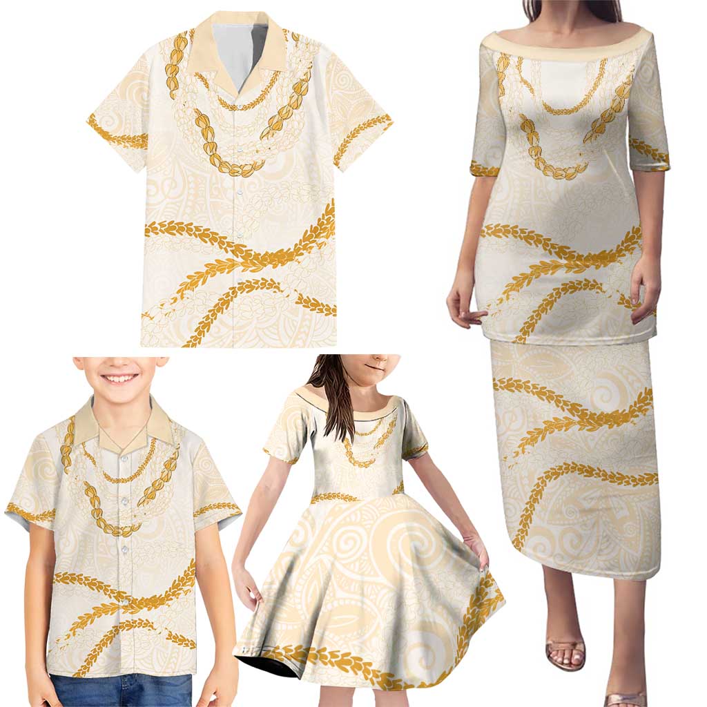 Aloha Lei Mikioi Family Matching Puletasi and Hawaiian Shirt Gold Polynesian Tribal Tatau Pattern LT9 - Polynesian Pride