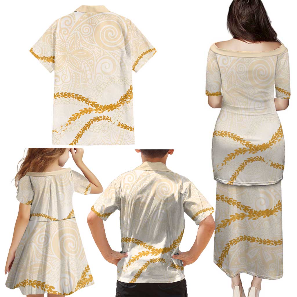 Aloha Lei Mikioi Family Matching Puletasi and Hawaiian Shirt Gold Polynesian Tribal Tatau Pattern LT9 - Polynesian Pride