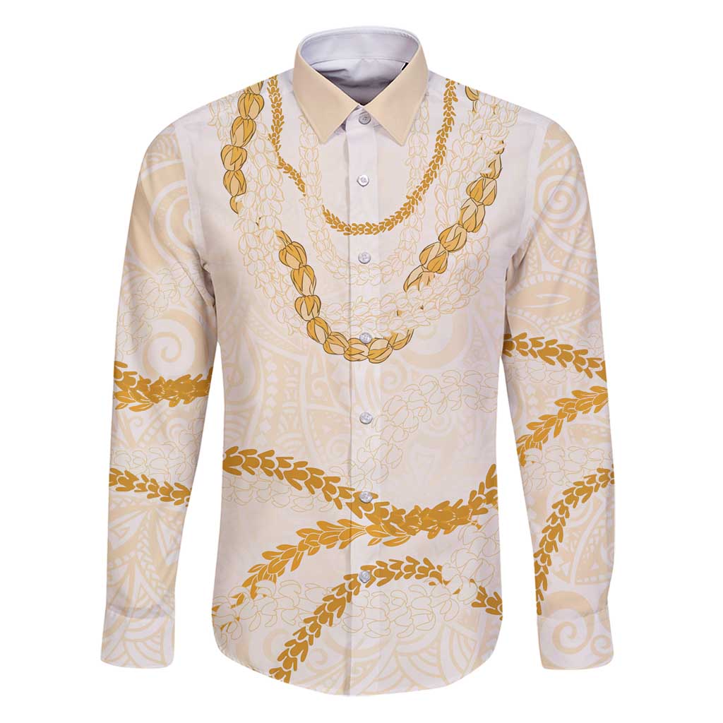 Aloha Lei Mikioi Family Matching Puletasi and Hawaiian Shirt Gold Polynesian Tribal Tatau Pattern LT9 Dad's Shirt - Long Sleeve Gold - Polynesian Pride
