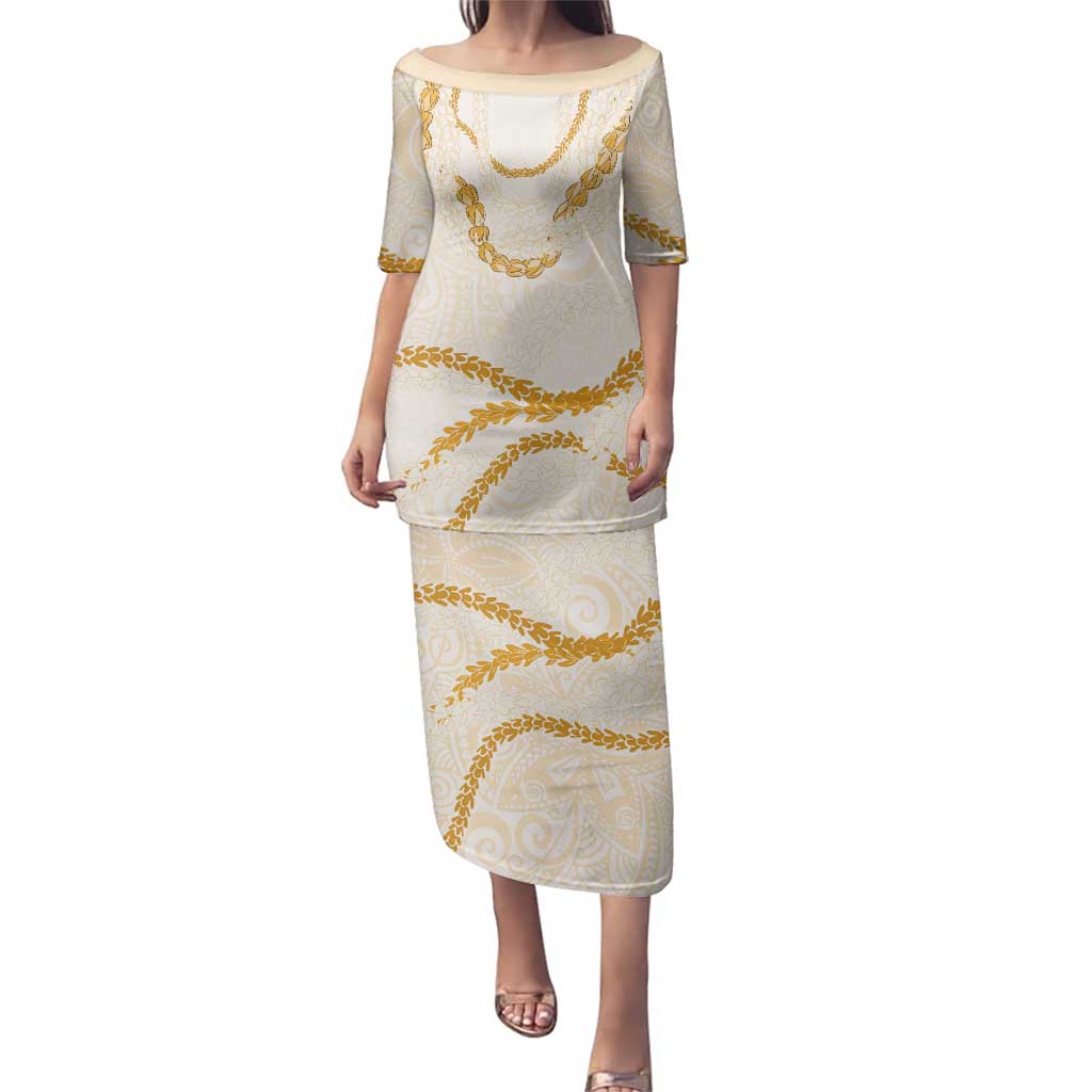 Aloha Lei Mikioi Family Matching Puletasi and Hawaiian Shirt Gold Polynesian Tribal Tatau Pattern LT9 Mom's Dress Gold - Polynesian Pride