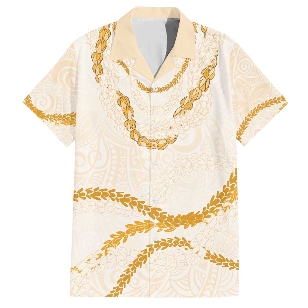 Aloha Lei Mikioi Family Matching Tank Maxi Dress and Hawaiian Shirt Gold Polynesian Tribal Tatau Pattern LT9 Dad's Shirt - Short Sleeve Gold - Polynesian Pride