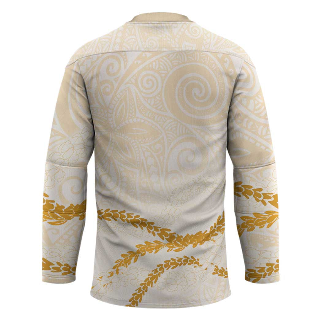 Aloha Lei Mikioi Hockey Jersey Gold Polynesian Tribal Tatau Pattern - Polynesian Pride