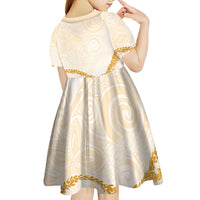 Aloha Lei Mikioi Kid Short Sleeve Dress Gold Polynesian Tribal Tatau Pattern LT9 - Polynesian Pride