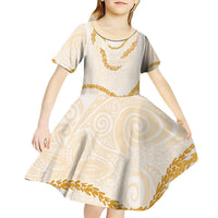 Aloha Lei Mikioi Kid Short Sleeve Dress Gold Polynesian Tribal Tatau Pattern LT9 - Polynesian Pride