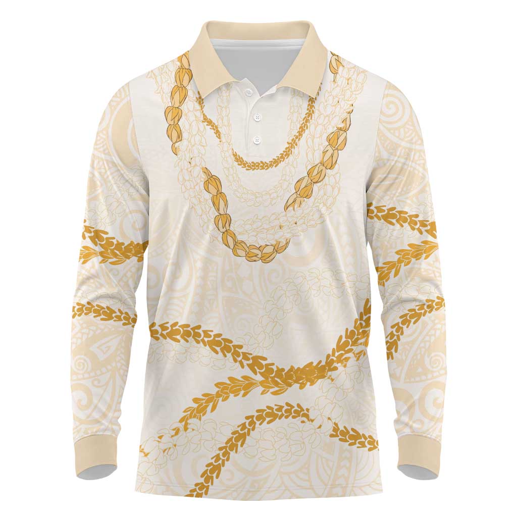 Aloha Lei Mikioi Long Sleeve Polo Shirt Gold Polynesian Tribal Tatau Pattern LT9 Gold - Polynesian Pride