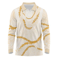 Aloha Lei Mikioi Long Sleeve Polo Shirt Gold Polynesian Tribal Tatau Pattern LT9 Gold - Polynesian Pride