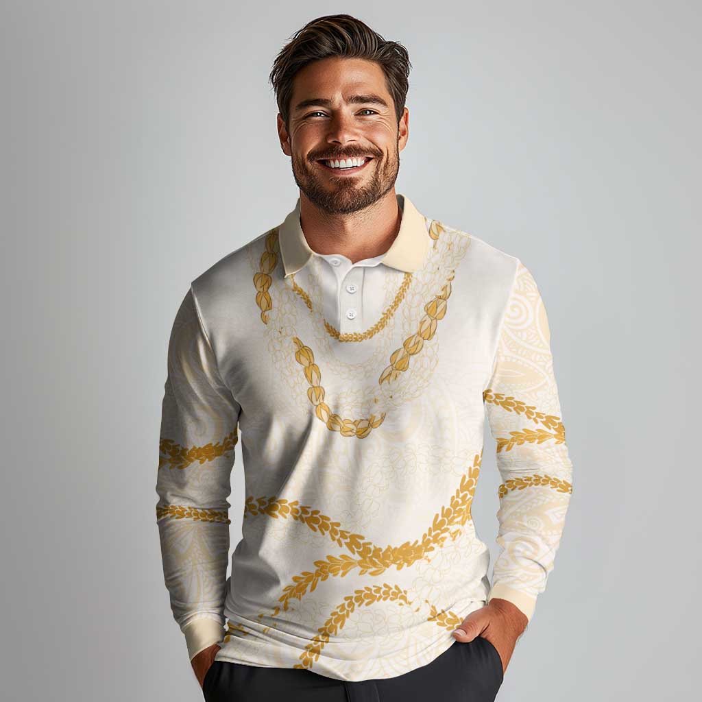 Aloha Lei Mikioi Long Sleeve Polo Shirt Gold Polynesian Tribal Tatau Pattern LT9 - Polynesian Pride