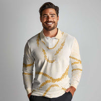 Aloha Lei Mikioi Long Sleeve Polo Shirt Gold Polynesian Tribal Tatau Pattern LT9 - Polynesian Pride