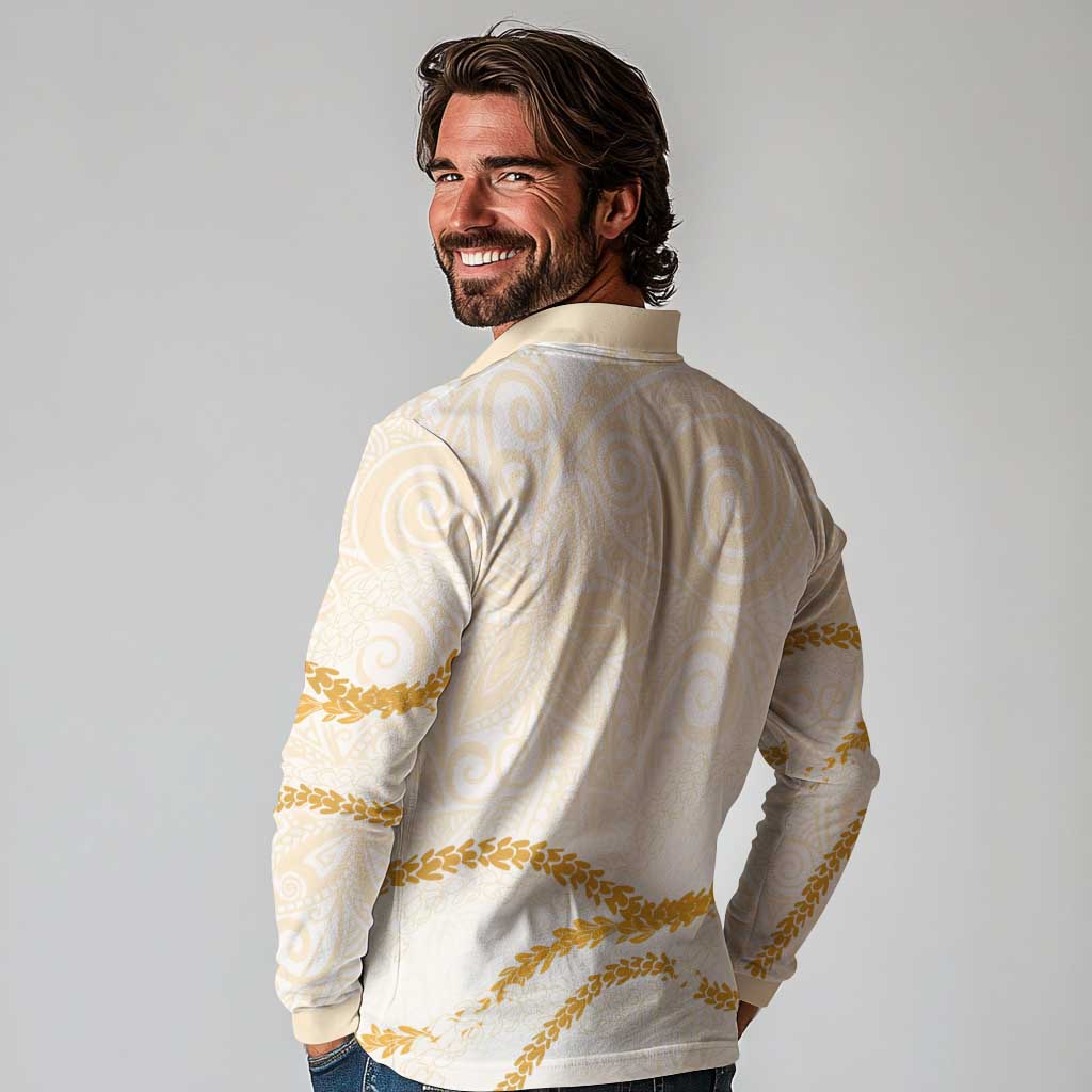 Aloha Lei Mikioi Long Sleeve Polo Shirt Gold Polynesian Tribal Tatau Pattern LT9 - Polynesian Pride