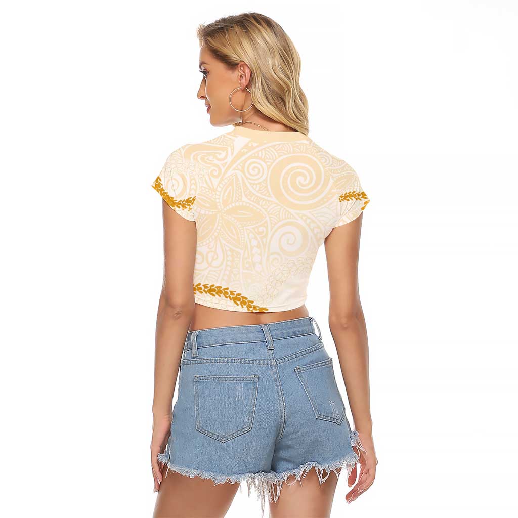 Aloha Lei Mikioi Raglan Cropped T Shirt Gold Polynesian Tribal Tatau Pattern