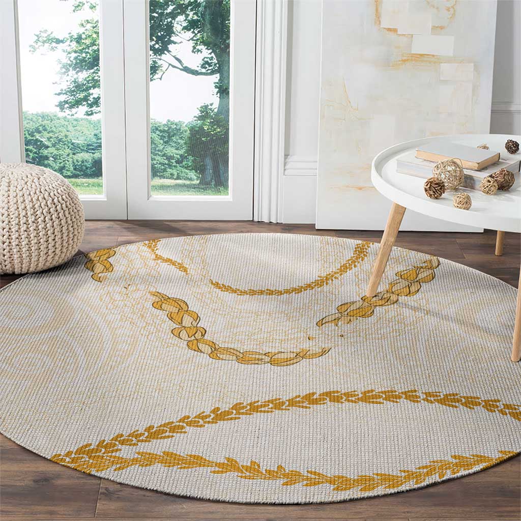 Aloha Lei Mikioi Round Carpet Gold Polynesian Tribal Tatau Pattern