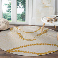 Aloha Lei Mikioi Round Carpet Gold Polynesian Tribal Tatau Pattern